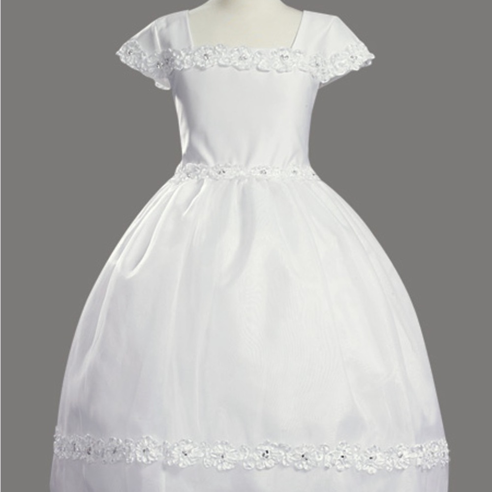 Communion Dress Organza Skirt w/ Ribbon Lace